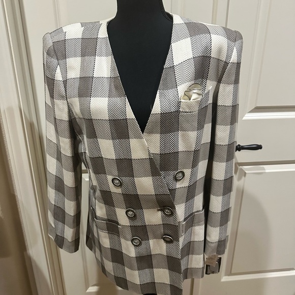 Kasper ASL Gray Buffalo Check Blazer Double Breasted Petite 14P Vintage, NWT - Picture 4 of 10